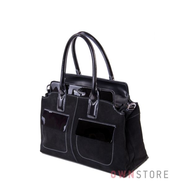 Купить женскую сумку черную замшевую с имитацией карманов - арт.37462